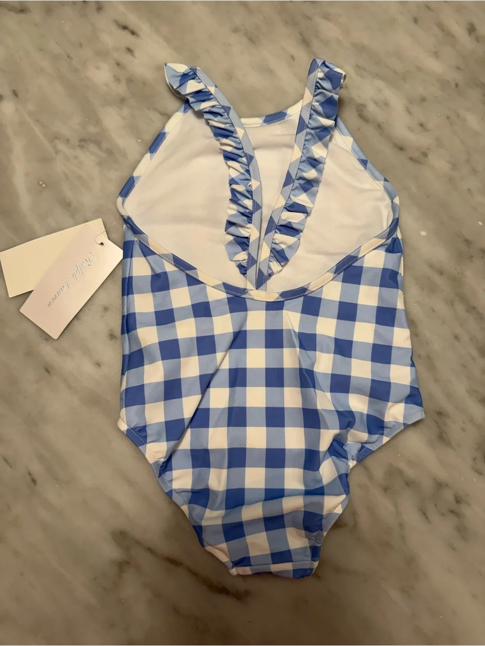 NWT Ralph Lauren Blue Gingham One-Piece Girls Swimsuit 18m